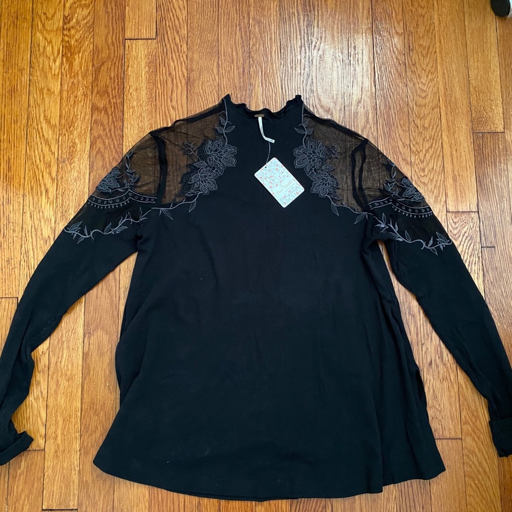 Free People Black Lace Top